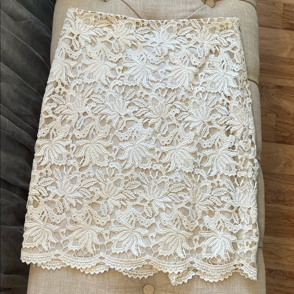 ANN TAYLOR Women's Beige Floral Crochet Lined Straight Pencil Skirt